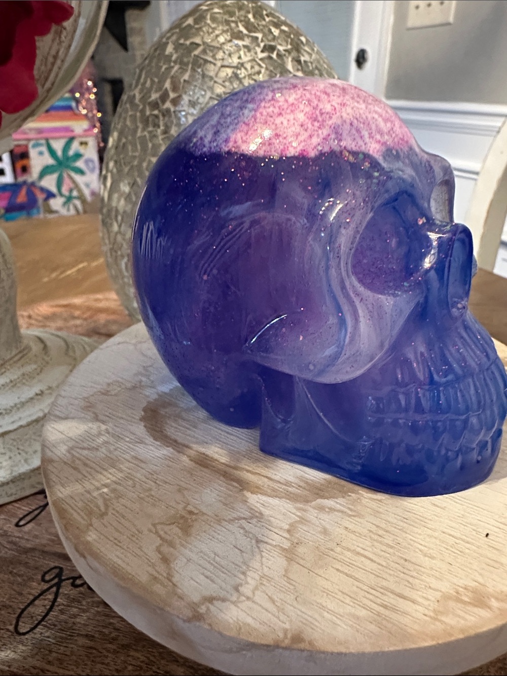 Epoxy resin Blue and Pink Glitter Skull Decorative Accent - Picture 5 of 7